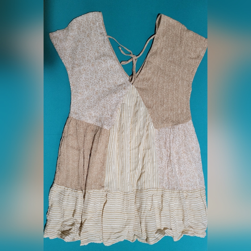 Ae Boho American Eagle Patchwork Swing Dress Tan … - image 1